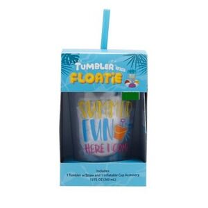 Tumbler with Floatie Kids 12oz Blue New Summer Fun Here I Come Straw